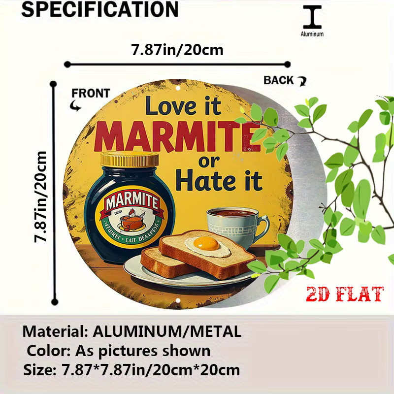 Rundes Aluminium-Blechschild von Potdemiel mit Love It or Hate It Motiv, rustikale Wandkunst für dein Frühstück, Durchmesser: 20 cm, Mehrfarbig - Bild 2