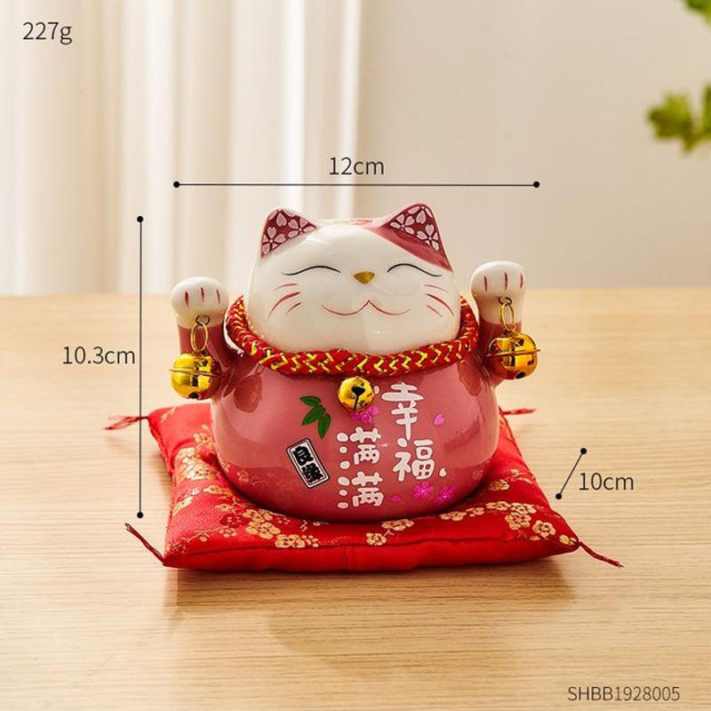 Dekorative Glückskatze aus Keramik und Emaille in mehrfarbigem Design im orientalischen japanischen Stil - Bild 1