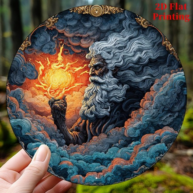 CIFBUY Rundes Boho Sturmgott-Schild aus Aluminium, Durchmesser: 20 cm, Rustikale Metallwandkunst für Terrasse, Küche oder Heimbüro - Bild 1