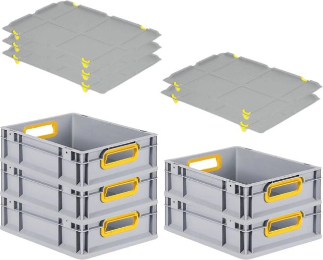 PROREGAL Spar Set 5x Eurobox Nextgen Color mit Auflagedeckel und Schiebeschnappverschlüssen in Gelb, H x B x T: 12 x 30 x 40 cm - Bild 1