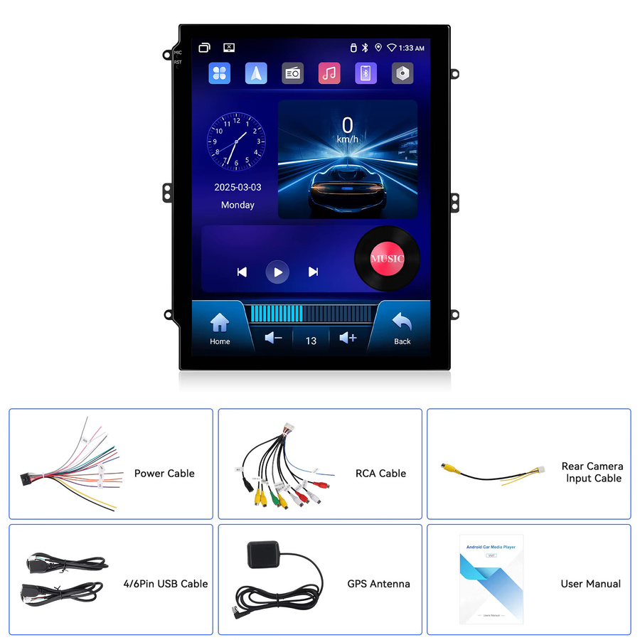 Podofo 9,7 Zoll Autoradio mit kabellosem CarPlay und Android Auto, 2-DIN Multimedia-Stereo in Schwarz mit GPS, WIFI, Bluetooth und Mirrorlink - Bild 3
