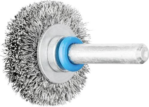 PFERD Rundbürste RBU ungezopft aus Edelstahl mit 0,20 mm Drahtstärke und 6 mm Schaft Durchmesser in Silber und Blau - Bild 1