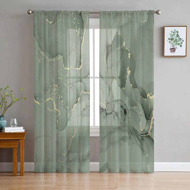 Yiran Furniture Transparentes Voile-Vorhang in Grasgrün mit Marmor-Optik, Breite: 135 cm, Höhe: 115 cm - Bild 1