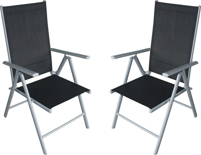 DEGAMO RAVENNA Klappsessel 4er Set aus Aluminium in Silbergrau mit schwarzem Kunstgewebe - Bild 1