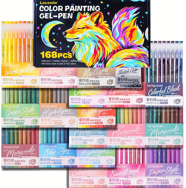 168 farbige Gelstifte in einer Geschenkbox für Kunstwerke und Zeichnungen, vielseitiges Set in Multicolour - Bild 1