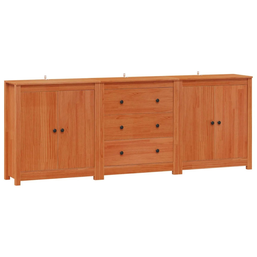 vidaXL Sideboard aus massivem Kiefernholz in Wachsbraun, 3-teiliges Set für Wohnzimmer und Schlafzimmer, B/T/H: 210 x 80 x 35 cm - Bild 2