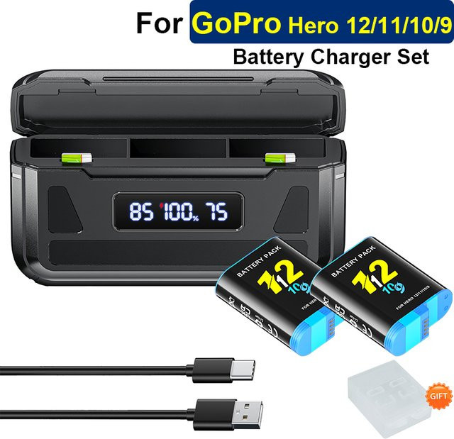 GoPro Akku-Set mit 2000mAh Akkus und Ladegerät für 3 Slots inklusive TF-Karte in Schwarz - Bild 1