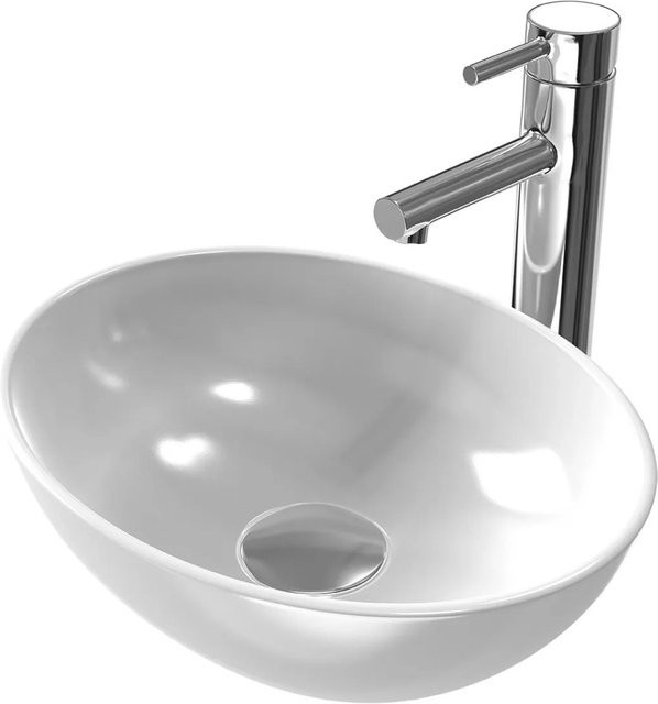 Emke Aufsatzwaschbecken aus Keramik in Weiß, Oval, B: 35 cm, T: 27 cm, H: 11 cm - Bild 1