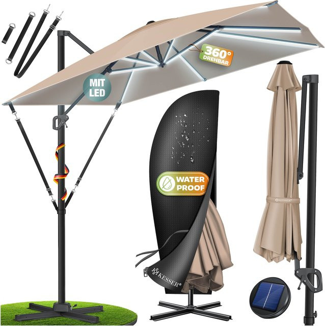 KESSER Ampelschirm SUN XL Sonnenschirm mit UV50+ Schutz, drehbar, neigbar und kippbar, inklusive Abdeckung und Windsicherung, B/T/H: 300 x 300 x 300 cm - Bild 1