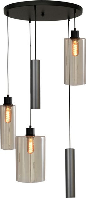 Masterlight Ortona 3/2 Pendelleuchte 5-flammig rund in Schwarz matt mit transparentem Glas - Bild 1