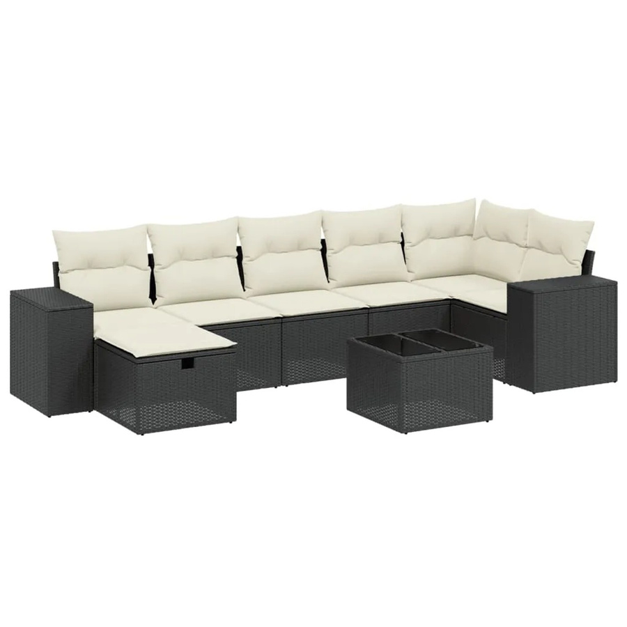vidaXL 8-tlg Garten-Sofagarnitur in L-Form aus Poly Rattan und Metall mit Kissen in Schwarz - Bild 2