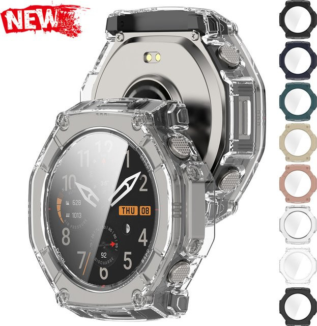 CAOWTAN Schutzhülle mit gehärtetem Glas für Amazfit T-Rex Ultra 2, Schwarz - Bild 1