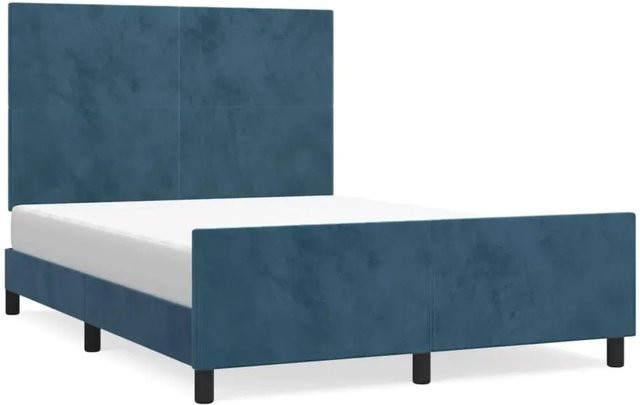 vidaXL Bettgestell mit Kopfteil aus Samt in Dunkelblau, B/T/H: 140 x 200 x 128 cm - Bild 1