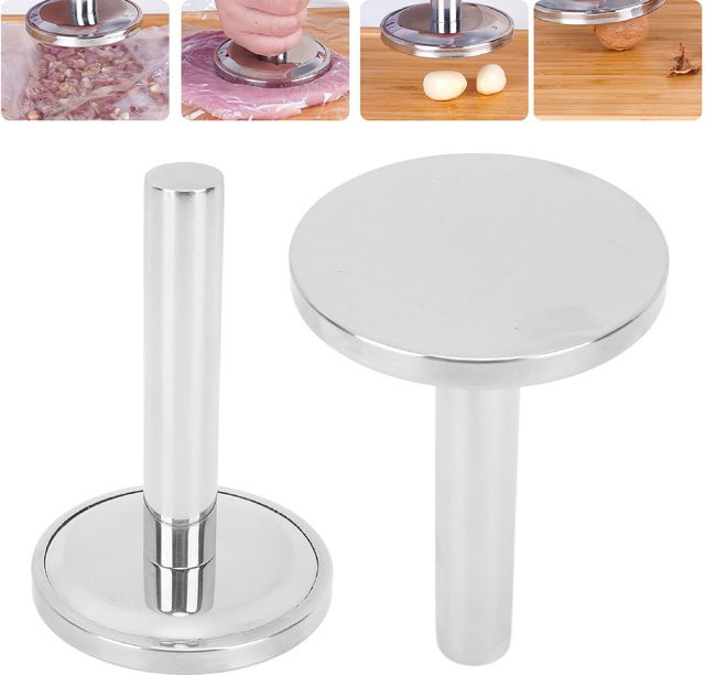 Qiilu Fleischstampfer aus Edelstahl 304 in Silber mit ergonomischem Griff und gewichtetem Design - Bild 1