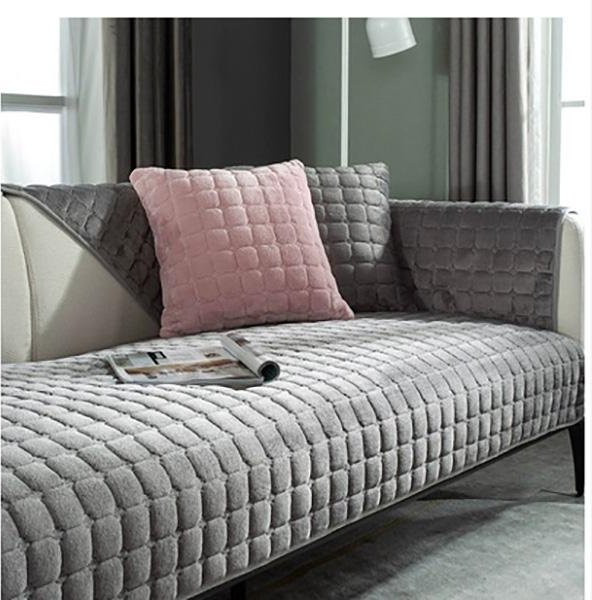 FebEr Sofa Kissenbezug aus Flanell in Grau, rutschfest und elastisch, B/T/H: 90 x 90 x 0 cm - Bild 1