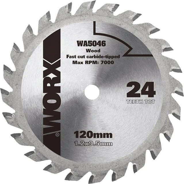 Worx TCT Kreissägeblatt WA5046 mit 24 Zähnen für Holz und Metall, Carbide Tipped, Durchmesser: 120 mm, Bohrung: 12 mm - Bild 1