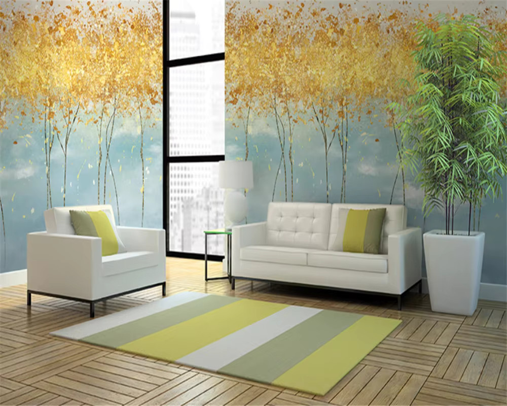 Beibehang Wandtapete mit goldenem Baum Motiv in floralem Design für Wohnzimmer und Schlafzimmer - Bild 2