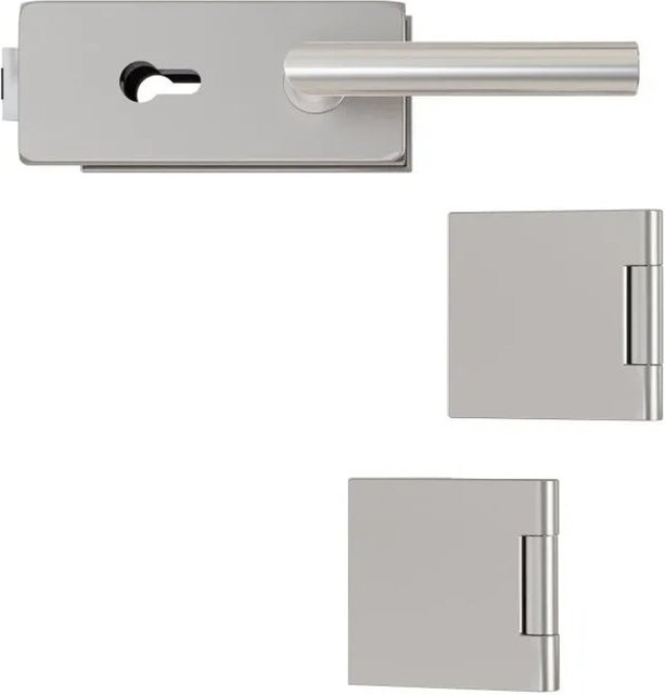 Hansaglas Glastürbeschlag Studio/Office Eckiges Profilzylinderschloss aus Edelstahl in Silber, B/T/H: 265 x 175 x 80 mm - Bild 1