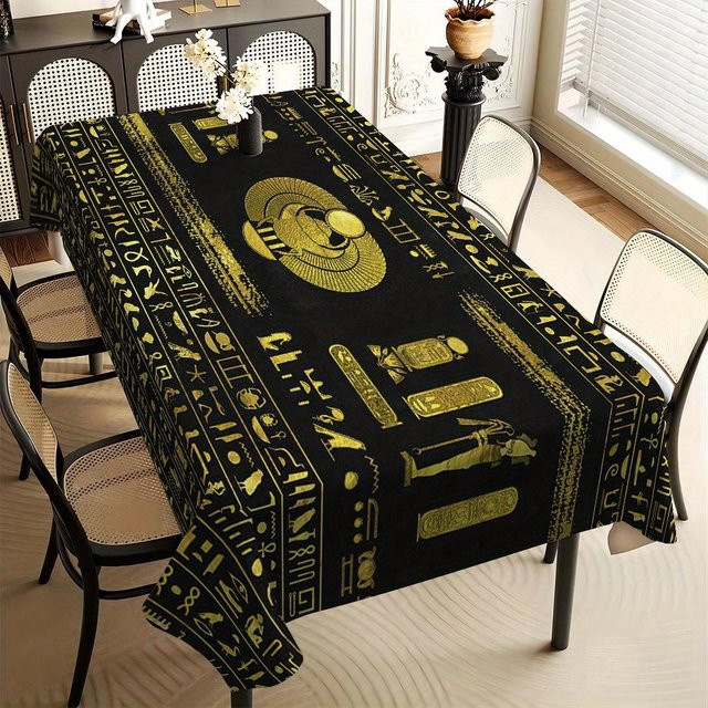 Wasserdichte Tischdecke JINGYUE Pet im antiken Ägypten-Design, Schwarz-Gold, B/L: 140 x 180 cm - Bild 1