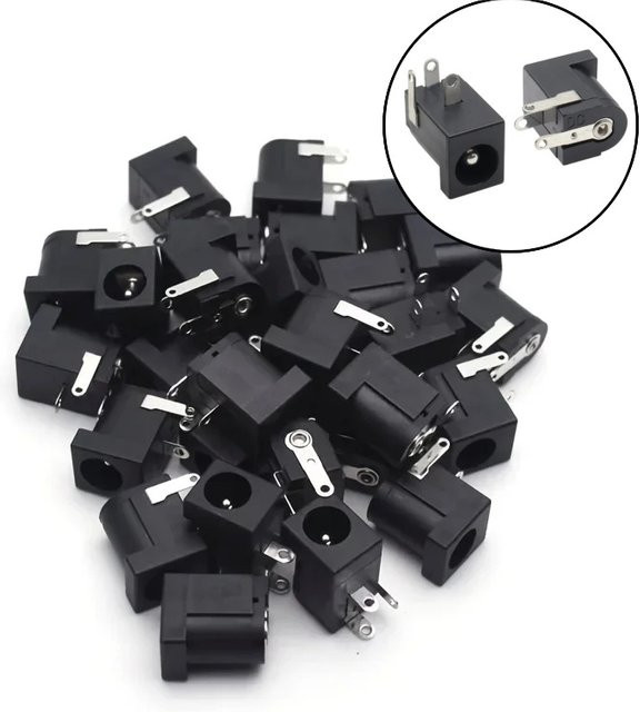 ELECAPITAL 10 Stück DC-Stromversorgungsbuchsen Weiblich 5,5x2,1mm DIP 3-Pin für PCB-Montage, Schwarz - Bild 1