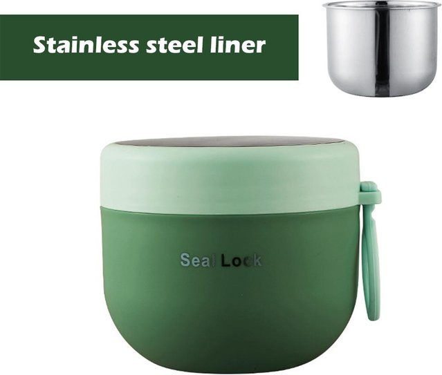 NATAWA Mini-Thermo-Lunchbox aus Edelstahl, isolierter Suppenbehälter mit Löffel, auslaufsicher, Grün, 600 ml - Bild 1
