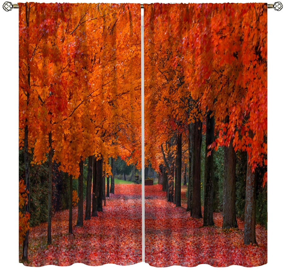 Tonnika Chen Blackout Vorhang mit Ahornblatt Herbstlandschaft Motiv, 2er-Set, Polyester, Mehrfarbig, B: 100 cm, H: 130 cm - Bild 2