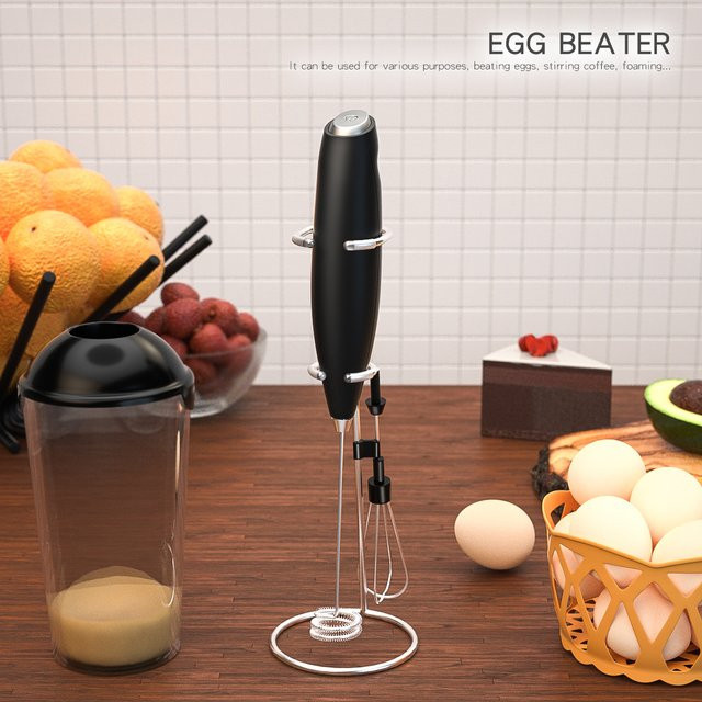 OFENGIQ Elektrischer Handmixer und Milchaufschäumer mit Ständer, batteriebetrieben, Schwarz und Weiß - Bild 1