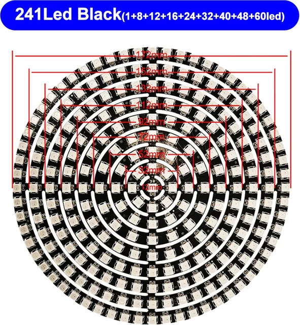FUNZENXIN WS2812B DIY LED-Ring mit 60 bis 241 individuell adressierbaren Pixeln, RGBIC 5050 Rundmodule, 3-polig, DC5V, Multicolor - Bild 1