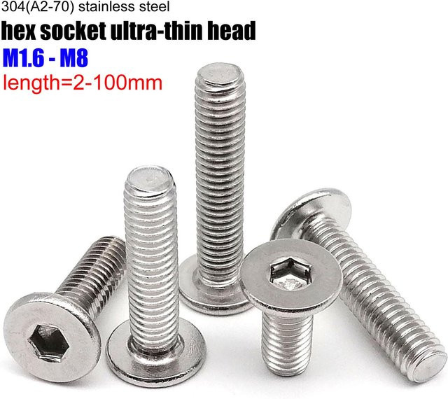 HZYUEGOU Sechskant-Innensechskantschraube Ultraflache Wafer-Inbusschraube aus Edelstahl A2-70 in Silber - Bild 1