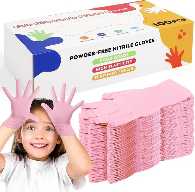 INMAICH Kinder-Nitril-Einweghandschuhe latexfrei für Basteln und Gartenarbeit in Blau und Pink - Bild 1