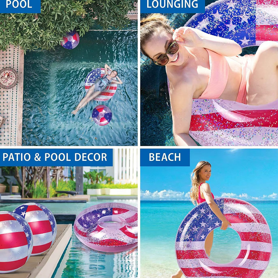 Sparkling American Flag Inflatable Swimming Ring, UV-Resistant, Pool Float - Bild 4