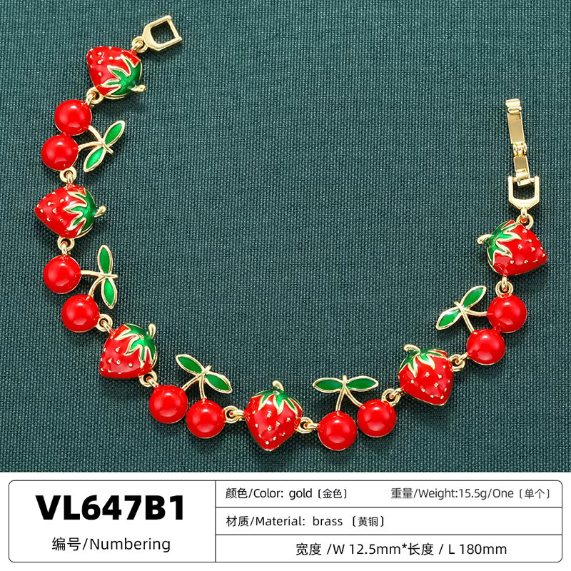 ZHUKOU Armband, Kupfer, rote Emaille, Erdbeere, Kirsche, Damen - Bild 2