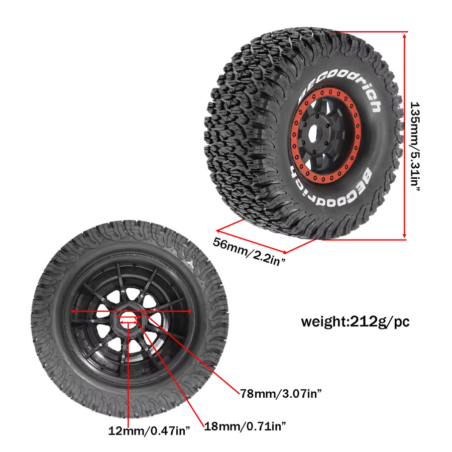 RS Desert Short Course Truck Reifen, 4-teiliges Set, 135 mm Außendurchmesser, 17 mm Radsechskant - Bild 2