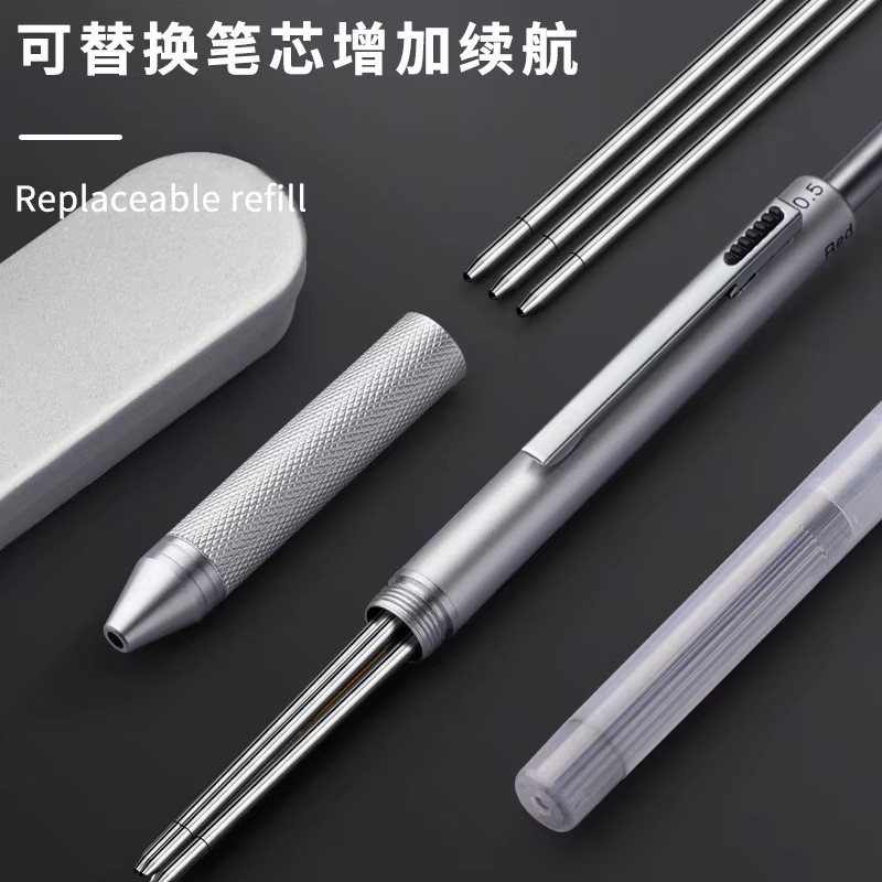 Dnostiopis 4-in-1 Multifunktions-Luxusstift aus Metall in Silber mit 3-farbigem Kugelschreiber (0,7 mm) und Druckbleistift (0,5 mm) mit Schwerkraftsensor - Bild 4