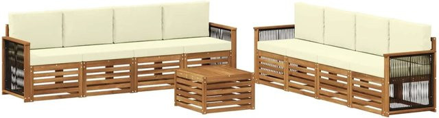 vidaXL Sofagarnitur aus Massivholz Akazie mit 9 Kissen in Beige im modernen Latten-Design - Bild 1