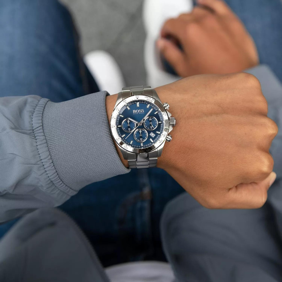 Hugo Boss Chronograph, Herrenuhr, Edelstahl, blau, Quarz, 45 mm - Bild 2
