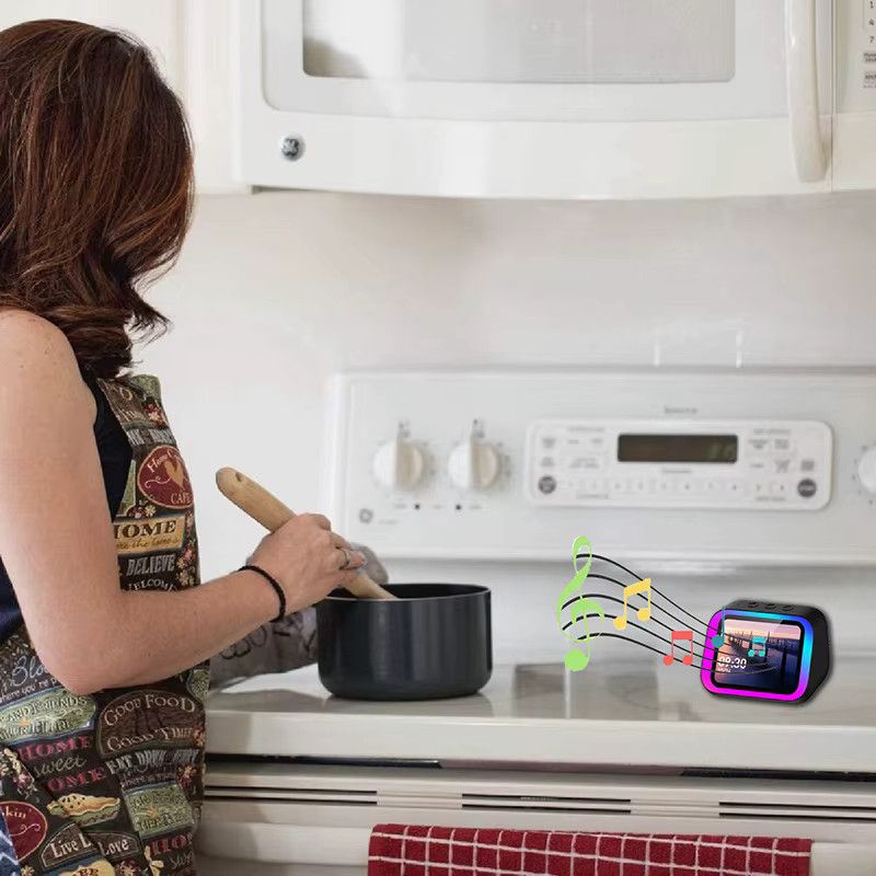 LOVOCK Intelligenter Bluetooth-Wecker mit Lautsprecher, Wetteranzeige, Nachtlicht, Musikgeschichten, Player und Fotorahmen in Schwarz - Bild 4