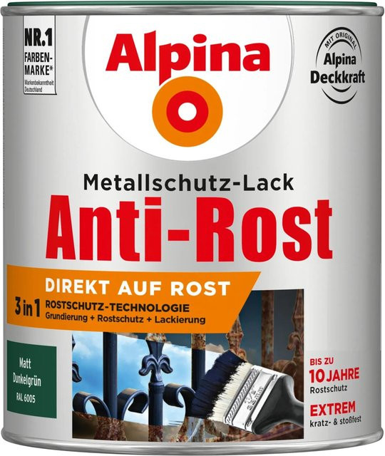 Alpina Metallschutz-Lack Anti-Rost Dunkelgrün matt 0,75 l - Bild 1