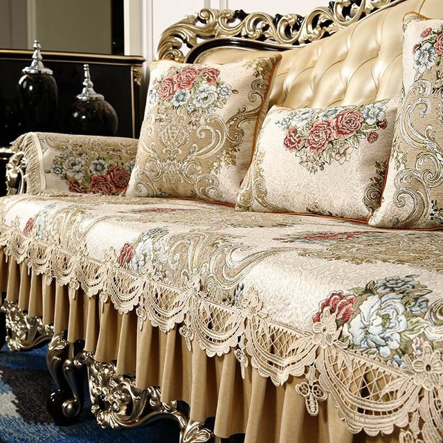 Duomanwu Sofabezug aus Chenille in Beige mit floralem Jacquard-Muster, rutschfest und universell einsetzbar, B/H: 90 x 70 cm - Bild 1