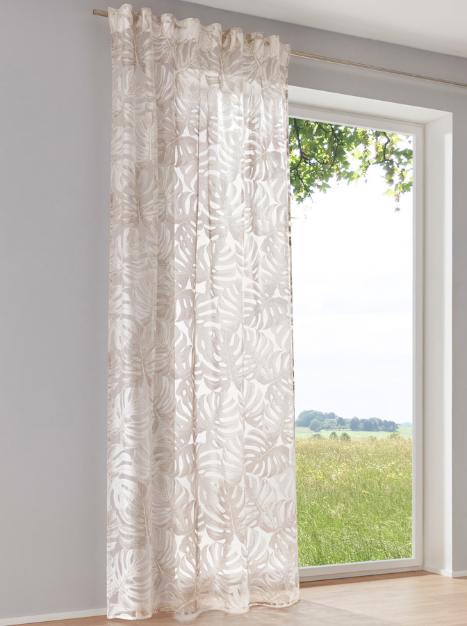 Dekostore Stoffpanel mit floralem Design in Weiß und Beige, semi-transparent, B: 175 cm, H: 130 cm - Bild 1