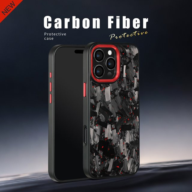 Magnetische Kohlefaser-Hülle mit Metalllinse und Knöpfen für iPhone 11 bis iPhone 17 Pro Max inklusive MagSafe in Schwarz und Lila - Bild 1