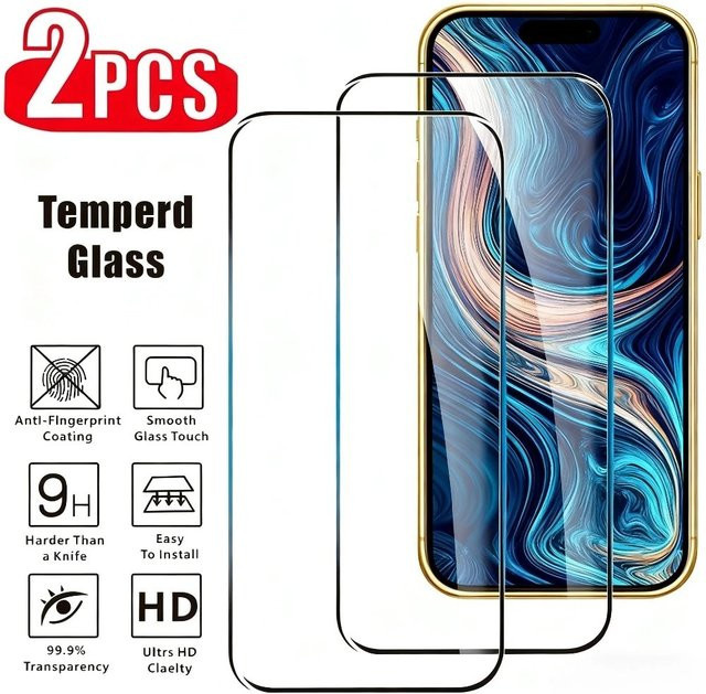 2 Stück Ultra HD Displayschutzfolie aus gehärtetem Glas für Apple iPhone 17 16 15 14 13 12 11 Pro Max Plus XR XS in Transparent - Bild 1