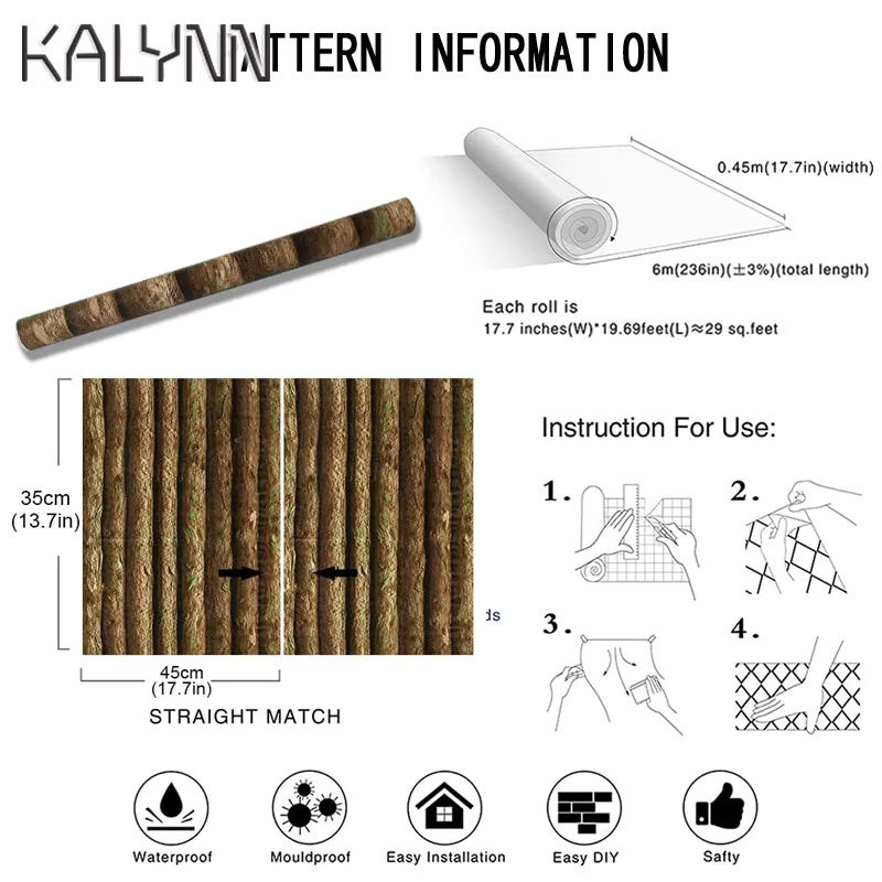 KALYNN Vinyl 3D Blockhaus selbstklebende Tapete in Braun, B: 45 cm, L: 6 m - Bild 2
