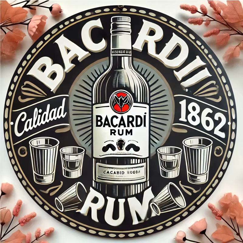 Bacardi Rum Potdemiel Rundes Aluminiumschild im Vintage-Stil, Durchmesser: 47,29 cm, Mehrfarbig - Bild 3