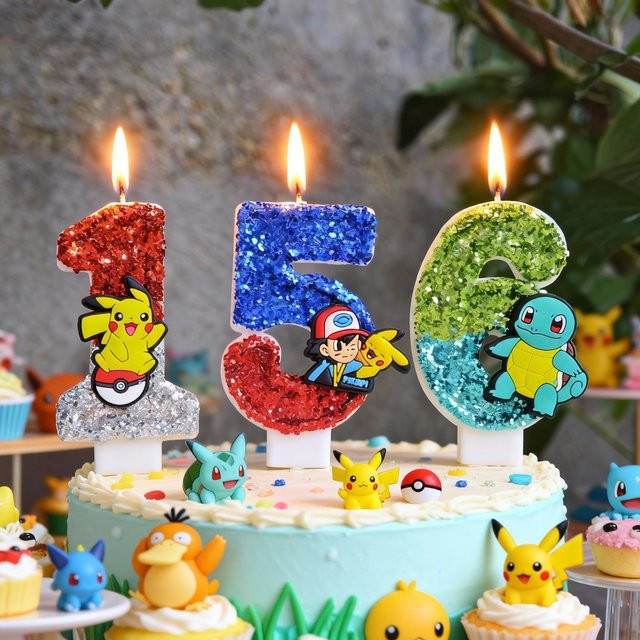 Potdemiel Pokemon Tortendekoration Zahlenkerzen 0-9 für deine Geburtstagsparty in Mehrfarbig - Bild 1