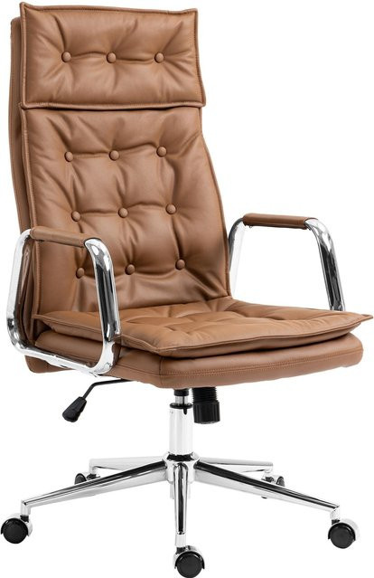 CLP Bürostuhl Sotira ergonomisch aus braunem Echtleder mit 360 Grad Drehsitz und Leichtlaufrollen - Bild 1