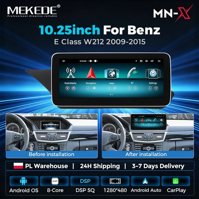 MEKEDE Wireless CarPlay und Android Auto Multimedia-Autoradio für Mercedes Benz E-Klasse W212 S212 NTG 4.0 4.5 5.0, 10,25 Zoll, Schwarz, mit Bluetooth, GPS und WiFi - Bild 1