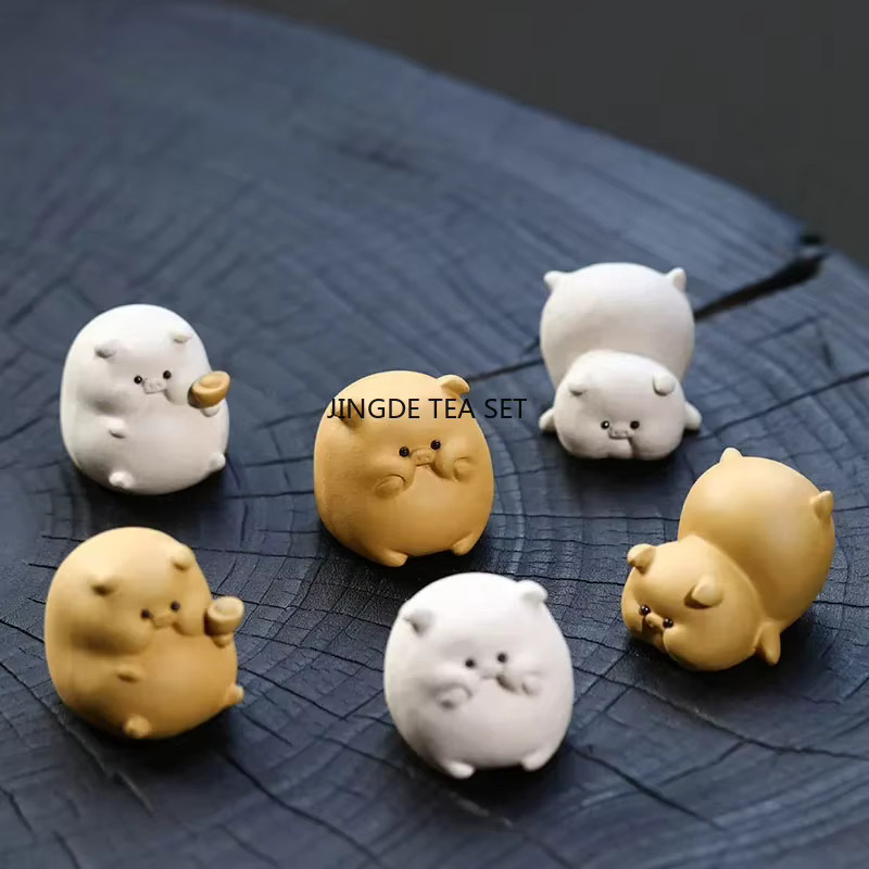 JINGDE Tee-Set Zubehör Handgemachte Keramik-Skulptur Schwein aus Yixing Lila Ton - Bild 1