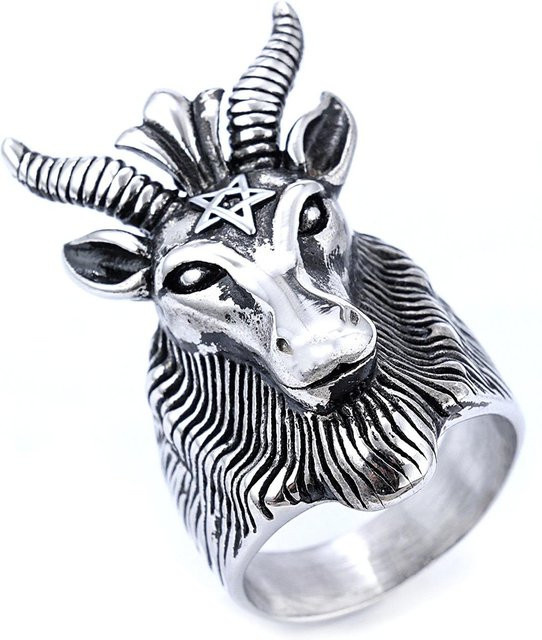 Ring Edelstahl, Fünfzackiger Stern, Widder Form, Schwarz, Unisex, 15 - Bild 1
