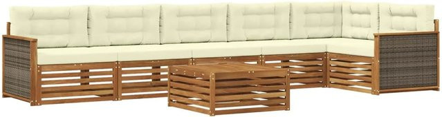 vidaXL Outdoor-Sofagarnitur in L-Form aus Akazienholz mit 7 Kissen in Beige und Natur - Bild 1